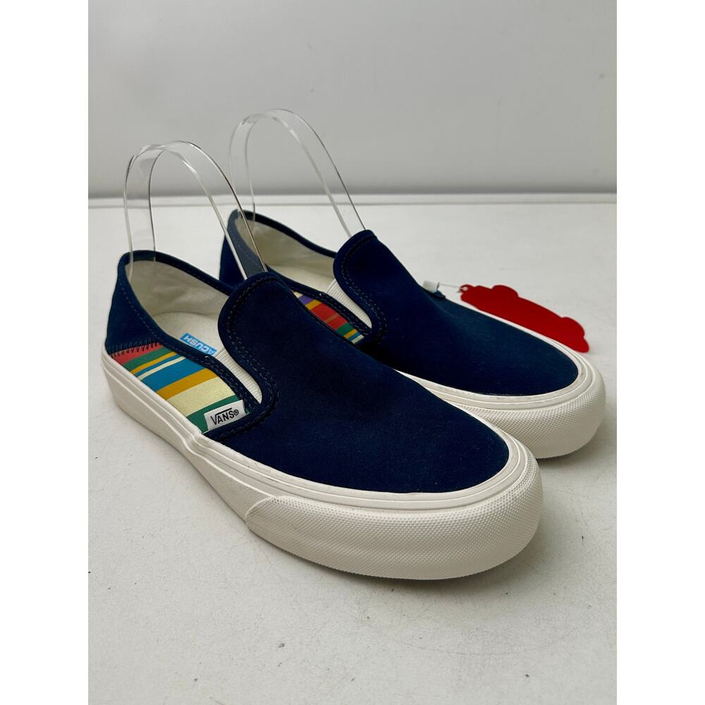 NEW Vans Slip-On SF "Retro Stripes" Dress Blues Canvas Sneakers W 8 / M 6.5